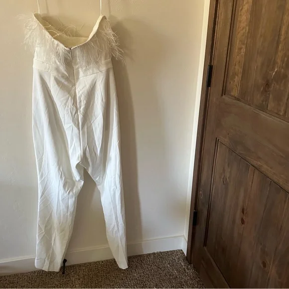 NWT Saylor X BHLDN Ivory Feather Janae Strapless Jumpsuit